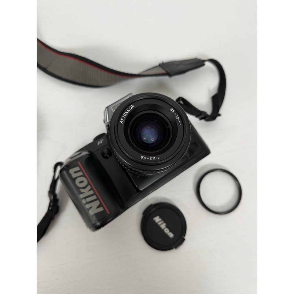 NIKON N5005 35mm SLR FILM CAMERA with AF Nikkor 35-70mm f3.3-4.5 Lens Cap Strap - Picture 2 of 16